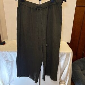 Eileen Fisher Organic Cotton Wide Leg Pants Drawstring Green Women’s Size PL